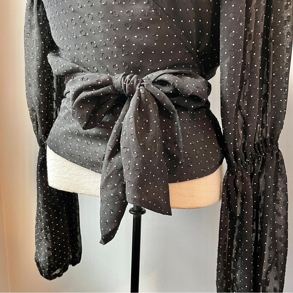 Club Monaco Darlana Wrap Blouse Black Polka Dot - Picture 3 of 14